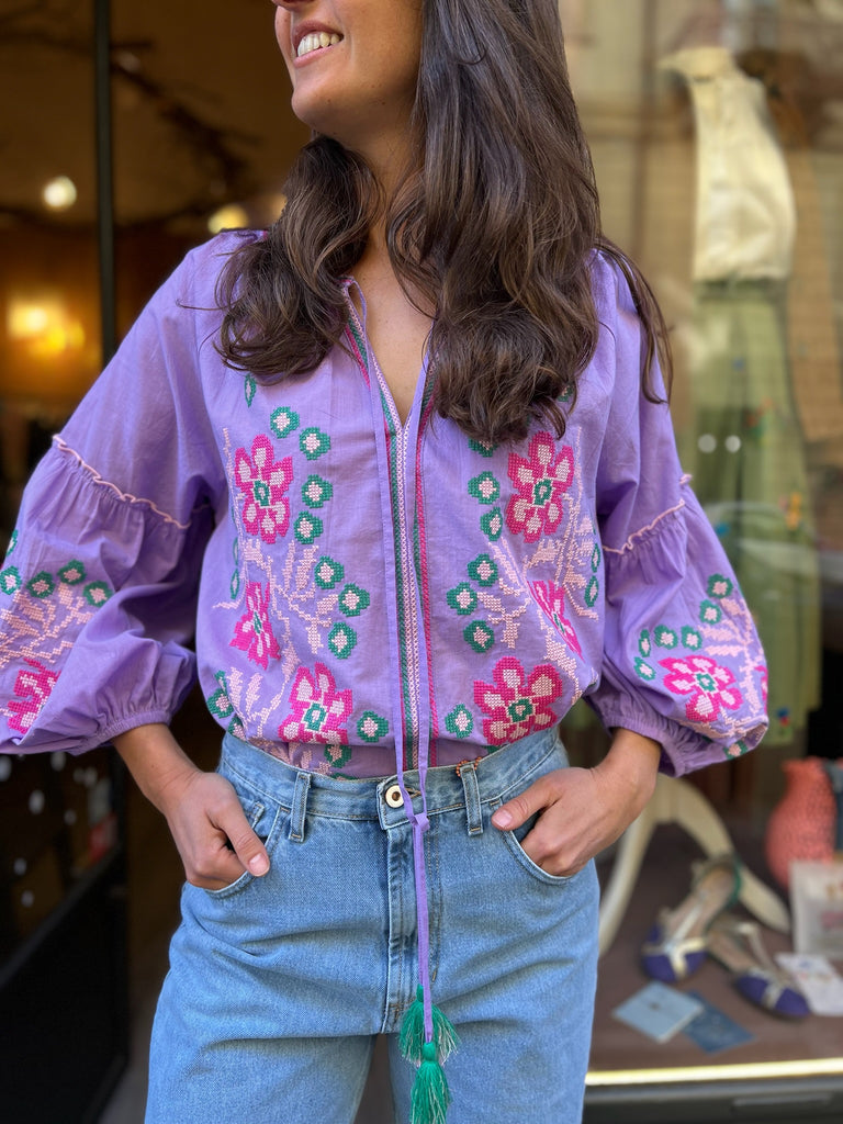 Blusa lilla ricamata - Mabì collection